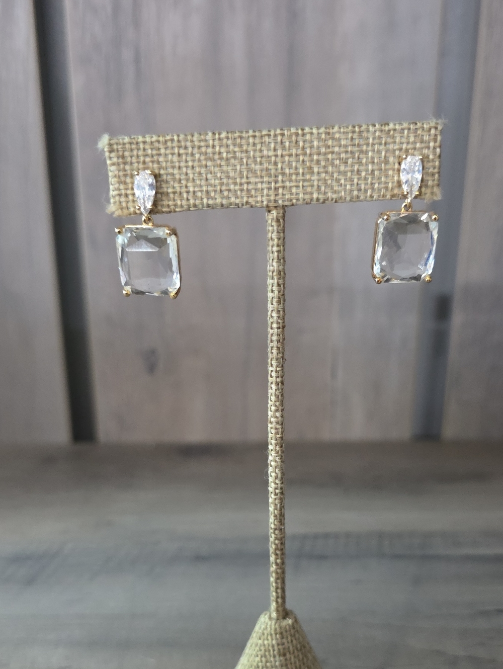 Gold-Setting Clear Crystal Drop Earrings - Women Jewelry PreOwned